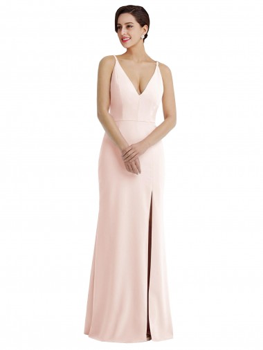 Rose Trompette Col V Crêpe Stretch Longue Formelles Robes demoiselle d'honneur / Robes de soirée / Robes de bal en Gros