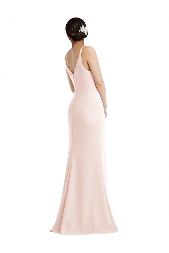 Rose Trompette Col V Crêpe Stretch Longue Formelles Robes demoiselle d'honneur / Robes de soirée / Robes de bal en Gros