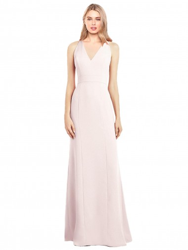 Rose Trompette Col V Crêpe Stretch Longue Robes demoiselle d'honneur / Robes de bal en Gros