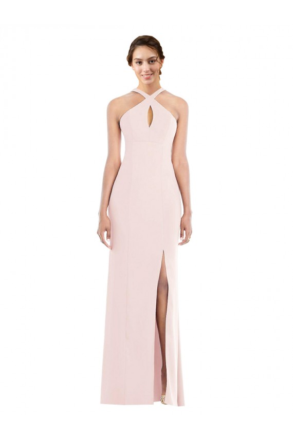 Rose Trompette Licou Crêpe Stretch Longue Formelles Robes demoiselle d'honneur / Robes de soirée / Robes de bal en Gros