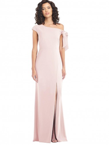 Rose Trompette Épaule Dénudée Crêpe Stretch Longue Formelles Robes demoiselle d'honneur / Robes de soirée / Robes de bal en Gros