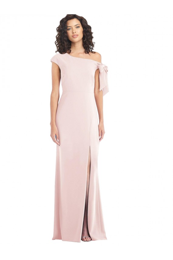 Rose Trompette Épaule Dénudée Crêpe Stretch Longue Formelles Robes demoiselle d'honneur / Robes de soirée / Robes de bal en Gros