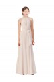 Rose crème Trapèze Bateau Col Haut Mousseline Longue Robes demoiselle d'honneur en Gros
