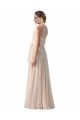 Rose crème Trapèze Bateau Col Haut Mousseline Longue Robes demoiselle d'honneur en Gros