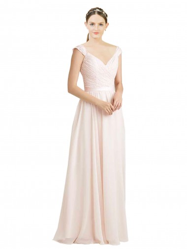 Rose crème Trapèze Mousseline Dentelle Longue Robes demoiselle d'honneur en Gros