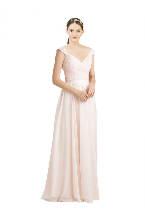 Rose crème Trapèze Mousseline Dentelle Longue Robes demoiselle d'honneur en Gros