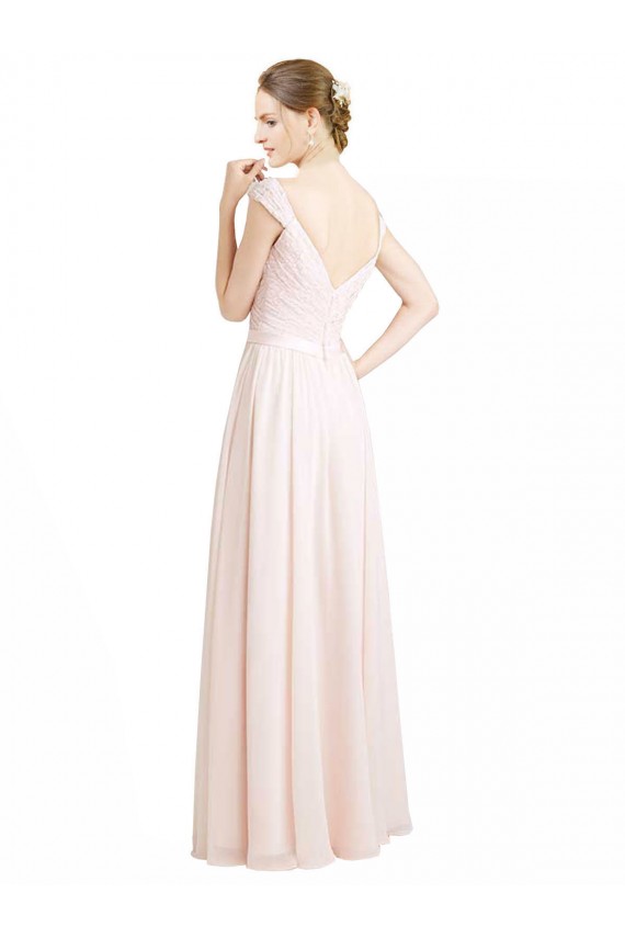 Rose crème Trapèze Mousseline Dentelle Longue Robes demoiselle d'honneur en Gros