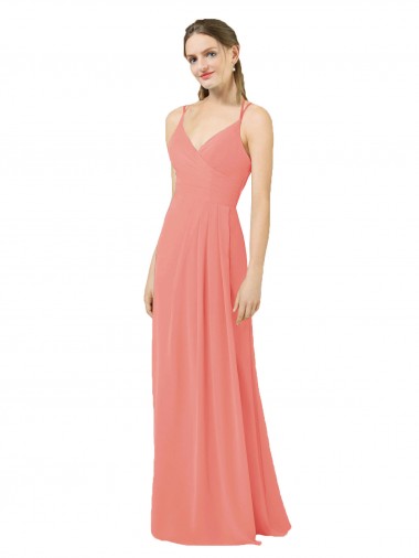 Rose du Désert Fourreau Col V Mousseline Longue Robes demoiselle d'honneur en Gros