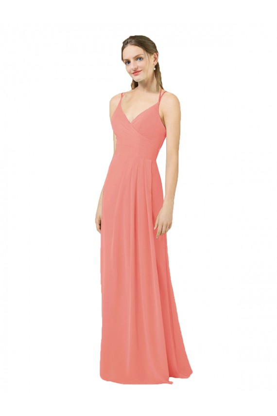 Rose du Désert Fourreau Col V Mousseline Longue Robes demoiselle d'honneur en Gros