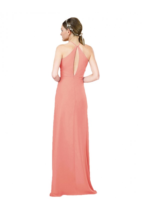 Rose du Désert Fourreau Licou Mousseline Longue Robes demoiselle d'honneur en Gros