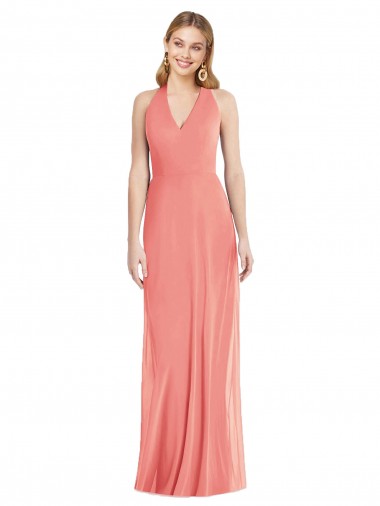 Rose du Désert Trompette Licou Col V Mousseline Longue Formelles Robes demoiselle d'honneur / Robes de soirée en Gros