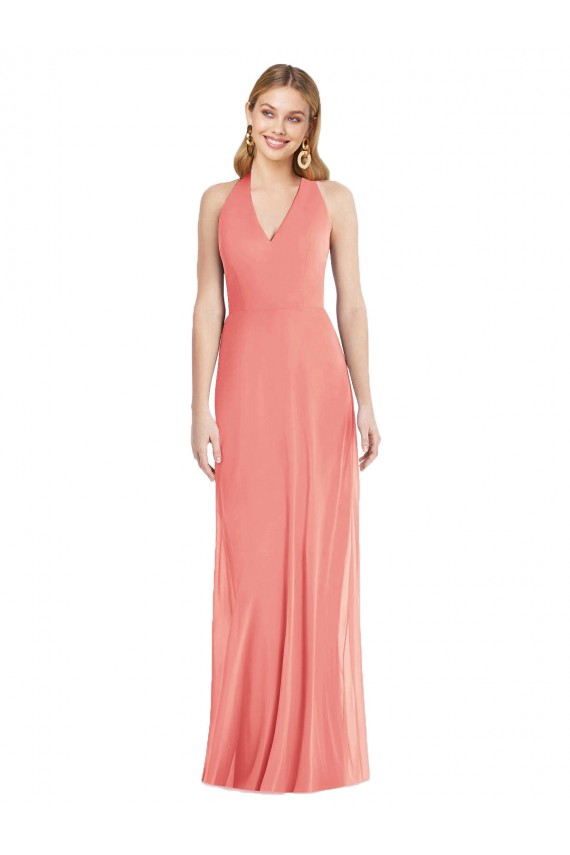 Rose du Désert Trompette Licou Col V Mousseline Longue Formelles Robes demoiselle d'honneur / Robes de soirée en Gros