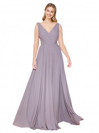 Rose poudré Trapèze Col V Mousseline Longue Formelles Robes demoiselle d'honneur / Robes de soirée / Robes de bal en Gros