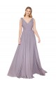 Rose poudré Trapèze Col V Mousseline Longue Formelles Robes demoiselle d'honneur / Robes de soirée / Robes de bal en Gros
