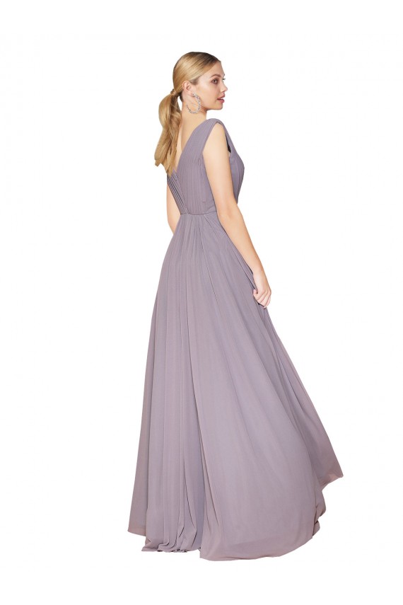 Rose poudré Trapèze Col V Mousseline Longue Formelles Robes demoiselle d'honneur / Robes de soirée / Robes de bal en Gros