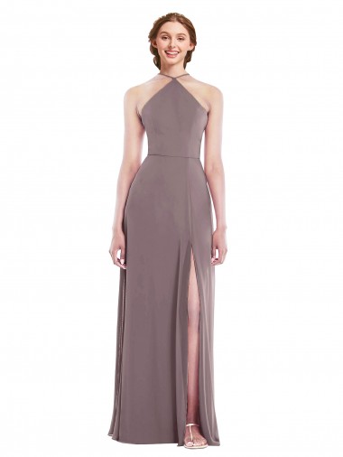Rose poudré Trapèze Licou Mousseline Longue Formelles Robes demoiselle d'honneur / Robes de soirée en Gros