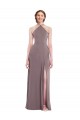 Rose poudré Trapèze Licou Mousseline Longue Formelles Robes demoiselle d'honneur / Robes de soirée en Gros