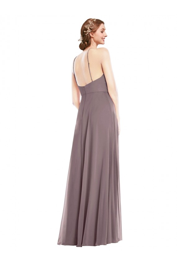 Rose poudré Trapèze Licou Mousseline Longue Formelles Robes demoiselle d'honneur / Robes de soirée en Gros