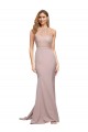 Rose poussiéreux Fourreau Col Haut Balayage train Crêpe Stretch Longue Formelles Robes demoiselle d'honneur / Robes de soirée / Robes de bal en Gros