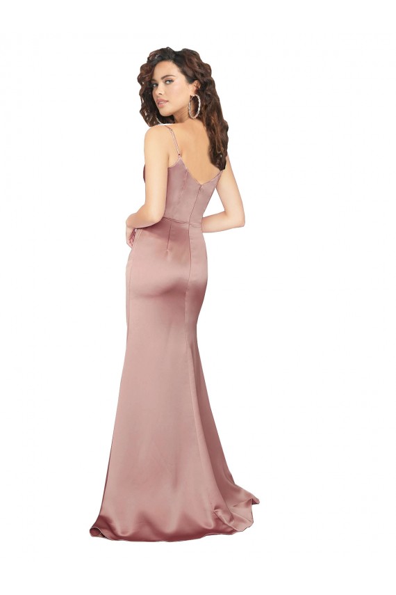 Rose poussiéreux Fourreau Col V Satiné Soyeux Longue Formelles Robes demoiselle d'honneur / Robes de soirée / Robes de bal en Gros