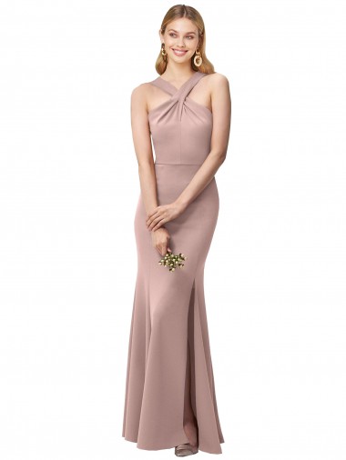 Rose poussiéreux Fourreau Licou Col Haut Crêpe Stretch Longue Robes demoiselle d'honneur / Robes de bal en Gros