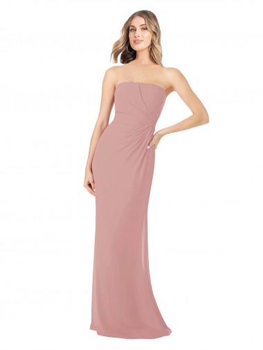 Rose poussiéreux Fourreau Sans bretelle Mousseline Longue Robes demoiselle d'honneur en Gros