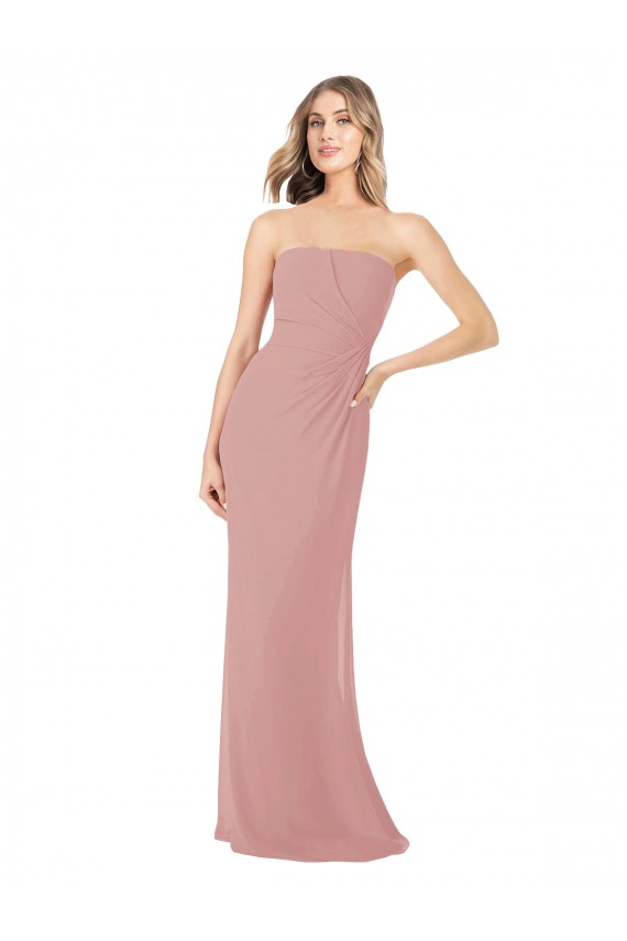 Rose poussiéreux Fourreau Sans bretelle Mousseline Longue Robes demoiselle d'honneur en Gros
