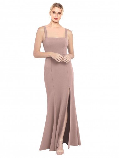 Rose poussiéreux Sirène Col Carré Col Haut Crêpe Stretch Longue Robes demoiselle d'honneur / Robes de bal en Gros