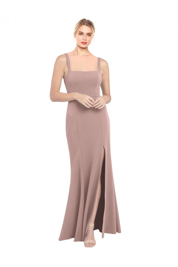 Rose poussiéreux Sirène Col Carré Col Haut Crêpe Stretch Longue Robes demoiselle d'honneur / Robes de bal en Gros