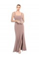 Rose poussiéreux Sirène Col Carré Col Haut Crêpe Stretch Longue Robes demoiselle d'honneur / Robes de bal en Gros