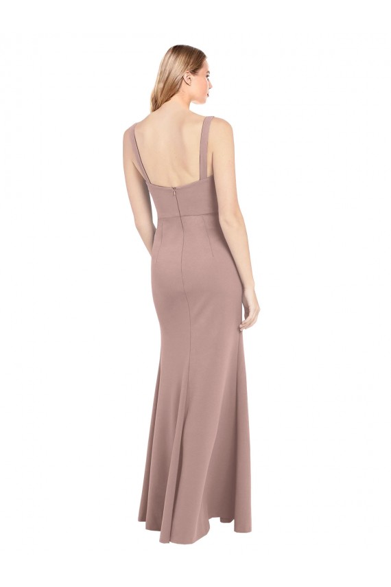 Rose poussiéreux Sirène Col Carré Col Haut Crêpe Stretch Longue Robes demoiselle d'honneur / Robes de bal en Gros