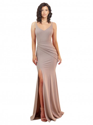 Rose poussiéreux Sirène Col V Crêpe Stretch Longue Formelles Robes demoiselle d'honneur / Robes de soirée / Robes de bal en Gros