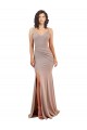 Rose poussiéreux Sirène Col V Crêpe Stretch Longue Formelles Robes demoiselle d'honneur / Robes de soirée / Robes de bal en Gros
