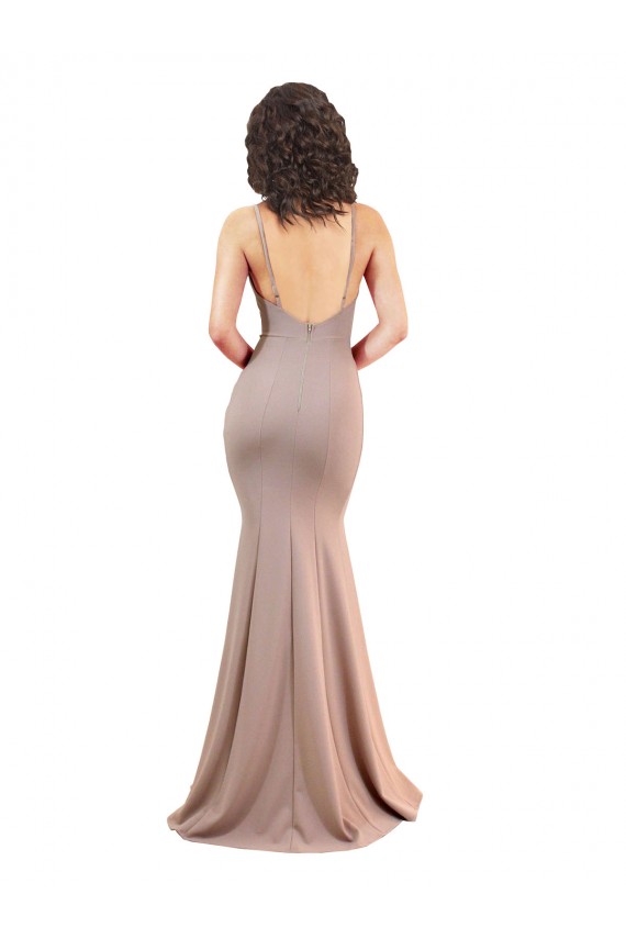 Rose poussiéreux Sirène Col V Crêpe Stretch Longue Formelles Robes demoiselle d'honneur / Robes de soirée / Robes de bal en Gros