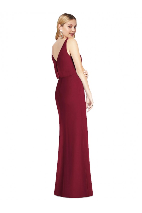 Rose poussiéreux Sirène Col V Mousseline Longue Robes demoiselle d'honneur en Gros