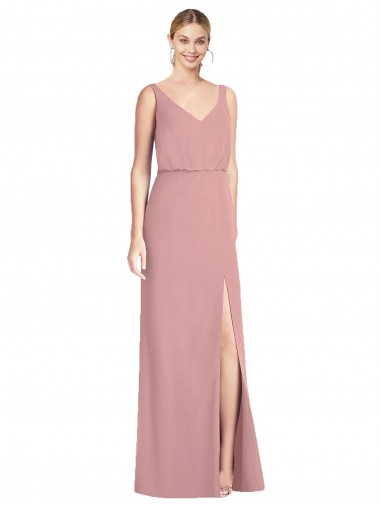 Rose poussiéreux Sirène Col V Mousseline Longue Robes demoiselle d'honneur en Gros