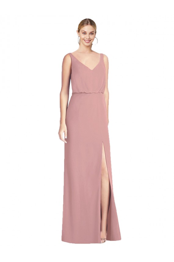Rose poussiéreux Sirène Col V Mousseline Longue Robes demoiselle d'honneur en Gros