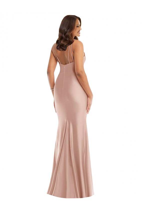 Rose poussiéreux Sirène Col V Satiné Soyeux Longue Formelles Robes demoiselle d'honneur / Robes de soirée / Robes de bal en Gros