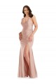Rose poussiéreux Sirène Col V Satiné Soyeux Longue Formelles Robes demoiselle d'honneur / Robes de soirée / Robes de bal en Gros