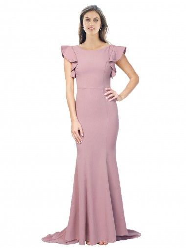 Rose poussiéreux Sirène Col rond Balayage train Crêpe Stretch Longue Formelles Robes demoiselle d'honneur / Robes de soirée / Robes de bal en Gros