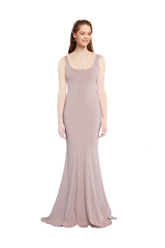Rose poussiéreux Sirène Scoop Crêpe Stretch Longue Formelles Robes demoiselle d'honneur / Robes de soirée / Robes de bal en Gros