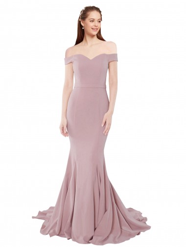 Rose poussiéreux Sirène Épaule Dénudée Balayage train Crêpe Stretch Longue Formelles Robes demoiselle d'honneur / Robes de soirée / Robes de bal en Gros