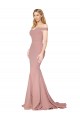 Rose poussiéreux Sirène Épaule Dénudée Balayage train Crêpe Stretch Longue Formelles Robes demoiselle d'honneur / Robes de soirée / Robes de bal en Gros