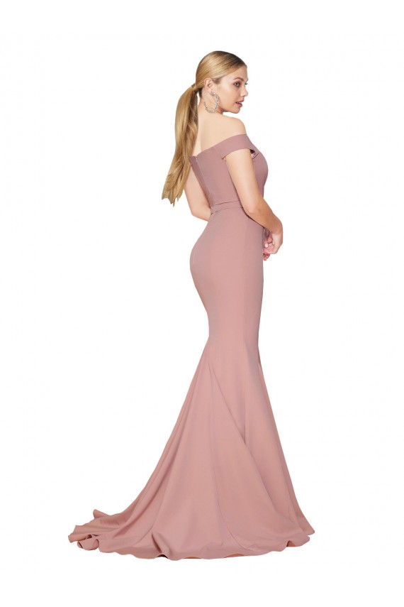 Rose poussiéreux Sirène Épaule Dénudée Balayage train Crêpe Stretch Longue Formelles Robes demoiselle d'honneur / Robes de soirée / Robes de bal en Gros