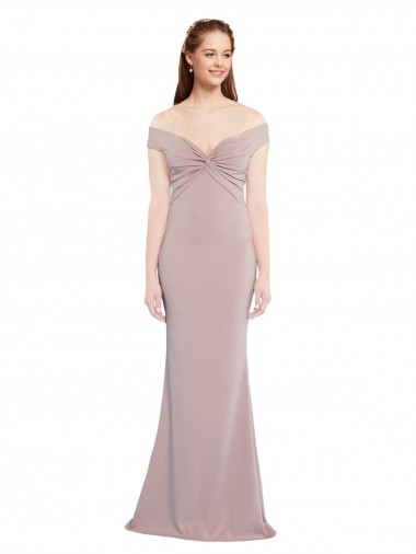 Rose poussiéreux Sirène Épaule Dénudée Col V Crêpe Stretch Longue Formelles Robes demoiselle d'honneur / Robes de soirée / Robes de bal en Gros