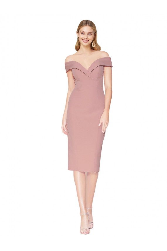 Rose poussiéreux Sirène Épaule Dénudée Crêpe Stretch Courte Robes demoiselle d'honneur / Robes de soirée / Robes de cocktail en Gros
