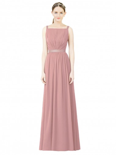 Rose poussiéreux Trapèze Col Haut Mousseline Longue Robes demoiselle d'honneur en Gros