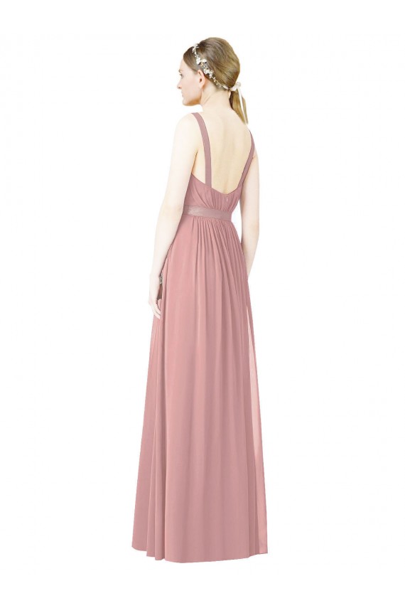 Rose poussiéreux Trapèze Col Haut Mousseline Longue Robes demoiselle d'honneur en Gros