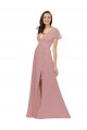 Rose poussiéreux Trapèze Col V Mousseline Longue Robes demoiselle d'honneur en Gros