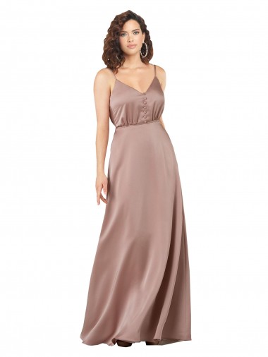 Rose poussiéreux Trapèze Col V Satiné Soyeux Longue Formelles Robes demoiselle d'honneur / Robes de soirée en Gros